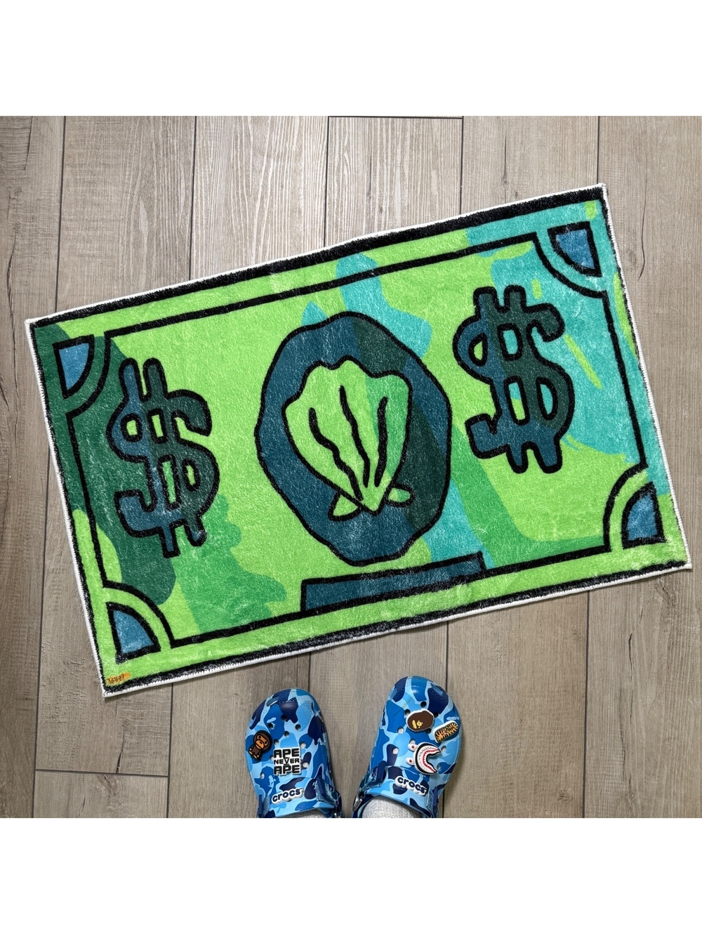 Money Dollar Bill Graphic Rug 31" Green Streetwear Y2K Plush Floor Mat Decor Pop